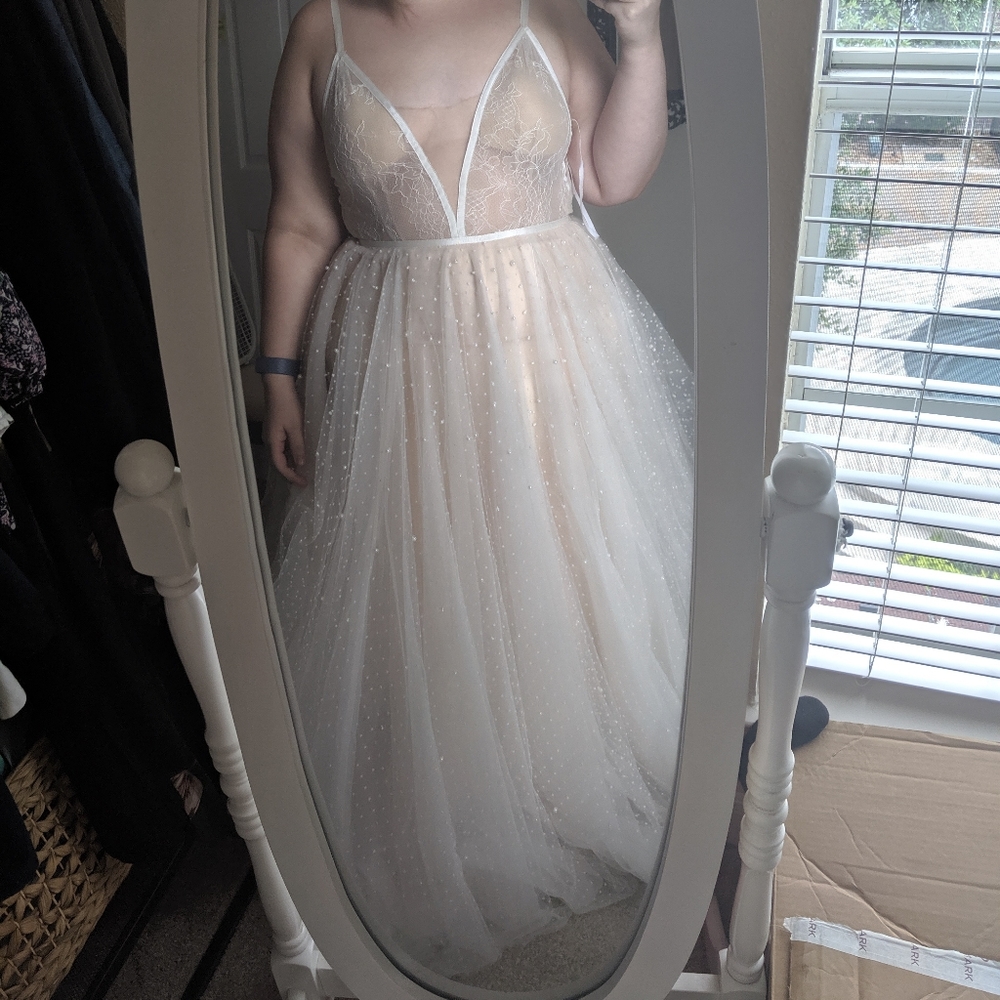 BHLDN Arbor Gown with Pearls and Polka Dots